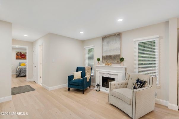 Fireplace, Interior, Recessed Lighting, Wood Texture Flooring