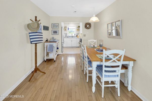 Dining room, Interior, Pendant Lights, Wood Texture Flooring
