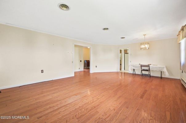 Chandelier, Empty room, Interior, Wood Texture Flooring