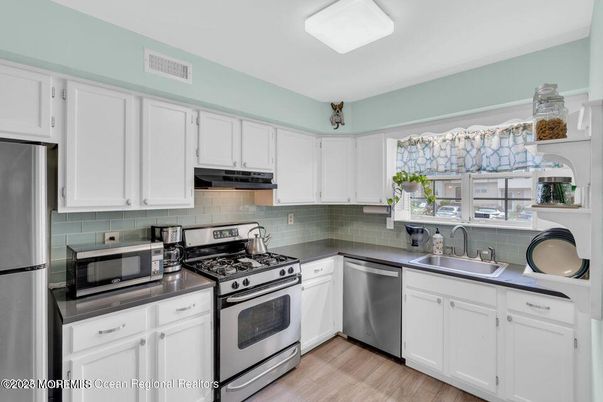 Interior, Kitchen, Stainless Steel Appliances, Wood Texture Flooring