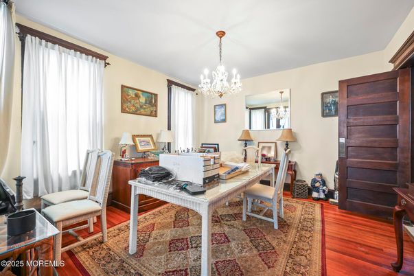 Chandelier, Home Office, Interior, Wood Texture Flooring