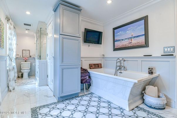 Bathroom, Glass Shower, Interior, Marble, Recessed Lighting