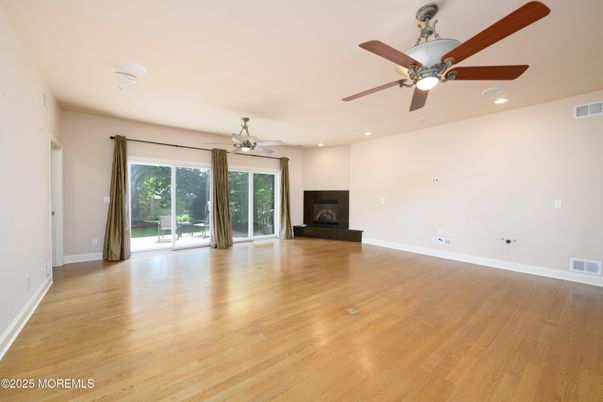 Empty room, Fireplace, Interior, Recessed Lighting, Wood Texture Flooring
