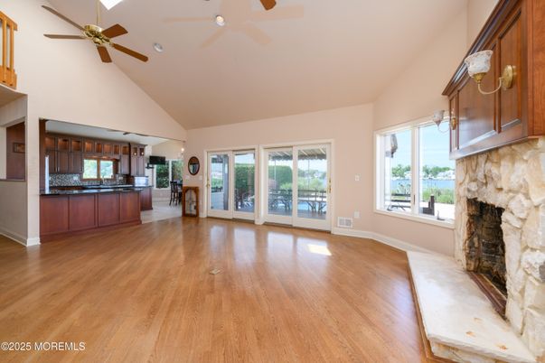 Empty room, Fireplace, Interior, Kitchen, Wood Texture Flooring
