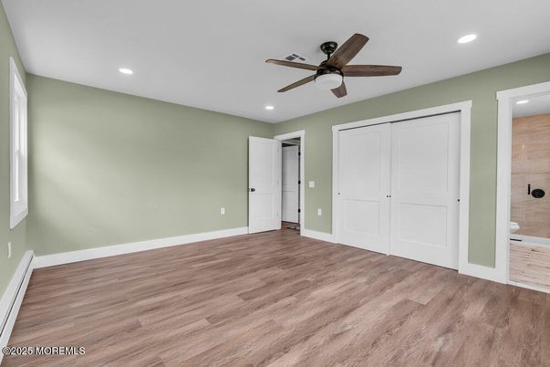 Bathroom, Empty room, Interior, Recessed Lighting, Wood Texture Flooring
