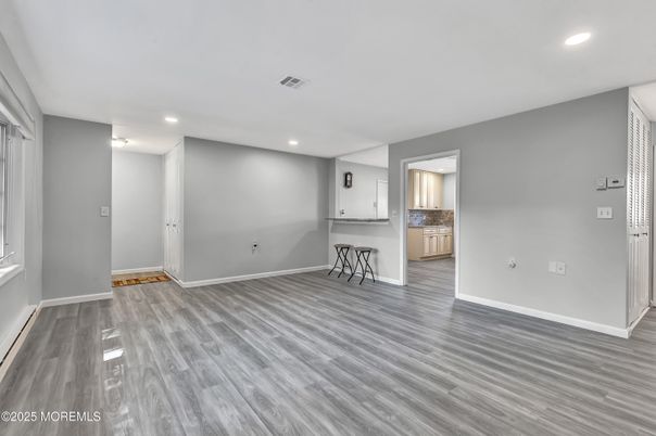 Empty room, Interior, Kitchen, Recessed Lighting, Wood Texture Flooring
