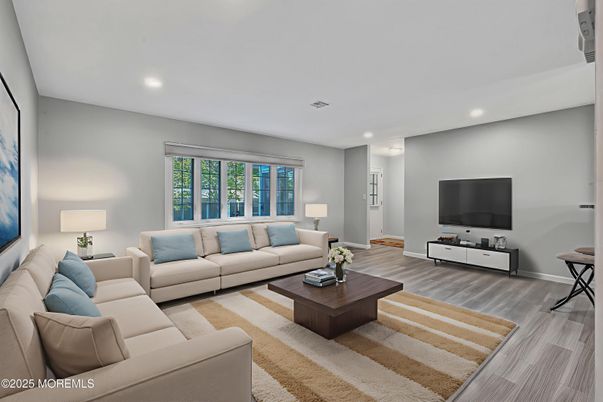 Interior, Living room, Recessed Lighting, Wood Texture Flooring