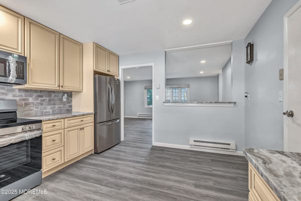 Interior, Kitchen, Recessed Lighting, Wood Texture Flooring