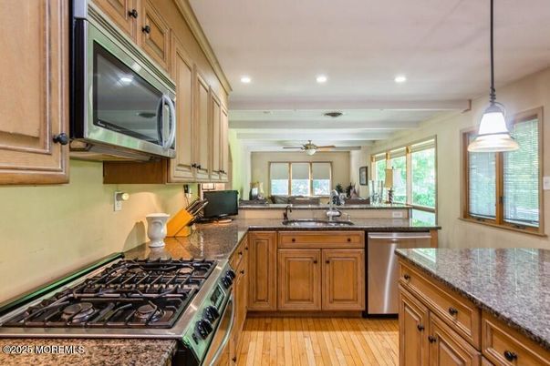 Interior, Kitchen, Pendant Lights, Recessed Lighting, Wood Texture Flooring