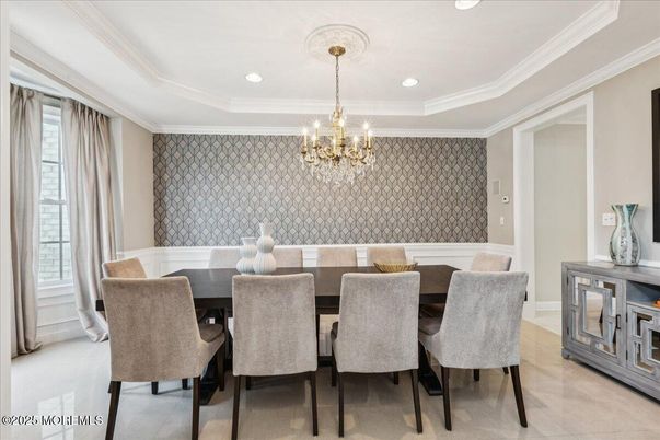 Chandelier, Dining room, Interior, Recessed Lighting