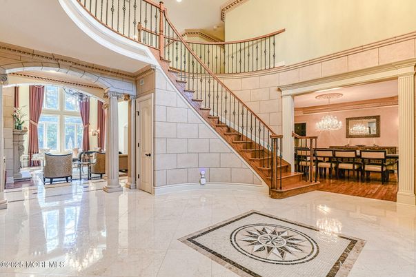 Chandelier, Dining room, Interior, Marble, Recessed Lighting