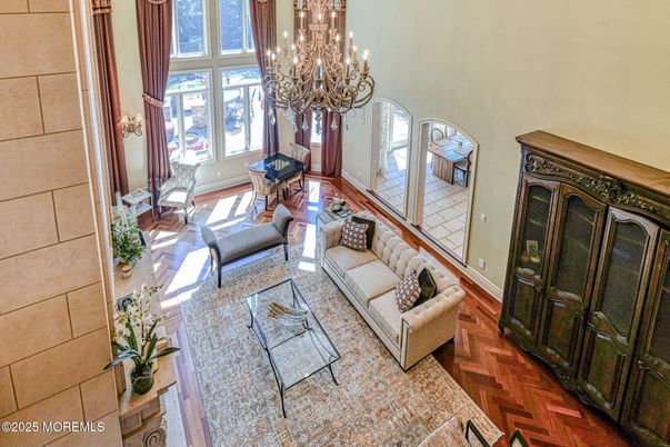Chandelier, Interior, Living room, Wood Texture Flooring