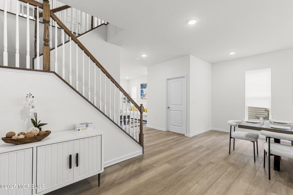 Dining room, Interior, Recessed Lighting, Wood Texture Flooring