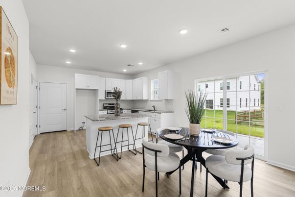 Dining room, Interior, Kitchen, Recessed Lighting, Wood Texture Flooring
