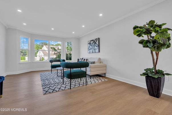 Dining room, Interior, Living room, Recessed Lighting, Wood Texture Flooring