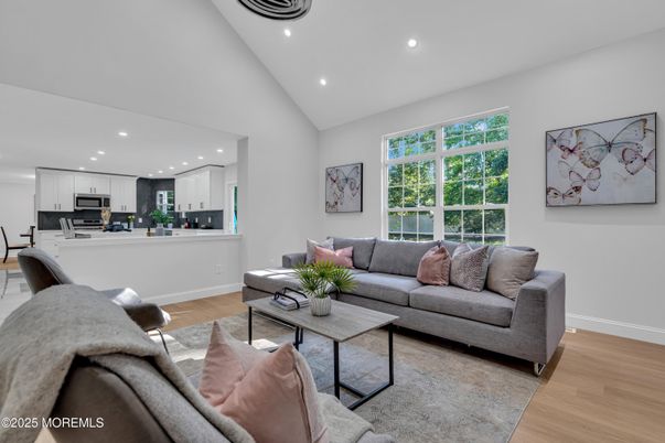 Interior, Kitchen, Living room, Recessed Lighting, Stainless Steel Appliances, Wood Texture Flooring