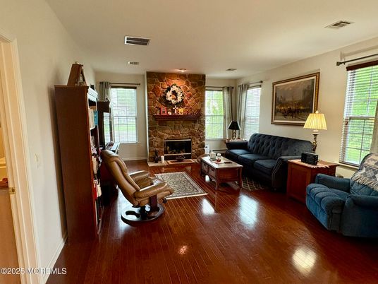Fireplace, Interior, Living room, Stone Walls, Wood Texture Flooring