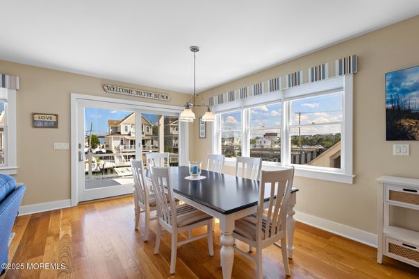Dining room, Interior, Pendant Lights, Wood Texture Flooring