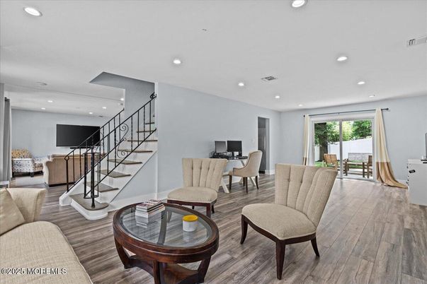 Dining room, Interior, Recessed Lighting, Wood Texture Flooring