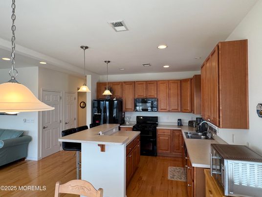 Interior, Kitchen, Pendant Lights, Recessed Lighting, Wood Texture Flooring