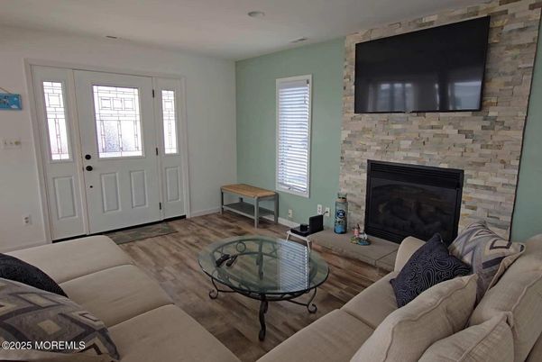 Fireplace, Interior, Living room, Stone Walls, Wood Texture Flooring