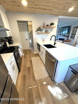 Interior, Kitchen, Recessed Lighting, Stainless Steel Appliances, Wooden Ceilings, Wood Texture Flooring