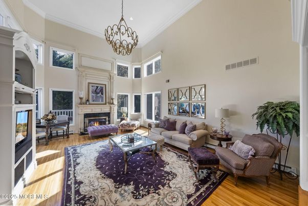 Fireplace, Interior, Living room, Pendant Lights, Wood Texture Flooring