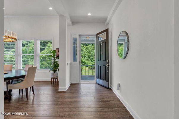 Dining room, Interior, Pendant Lights, Recessed Lighting, Wood Texture Flooring