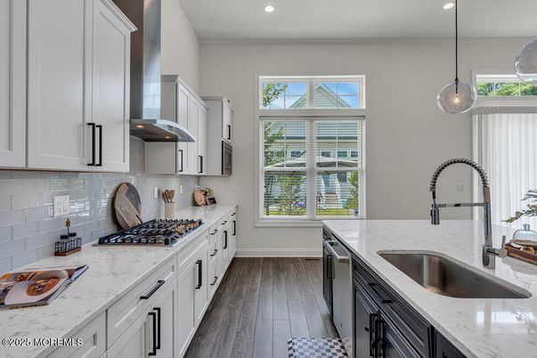 Interior, Kitchen, Pendant Lights, Recessed Lighting, Wood Texture Flooring