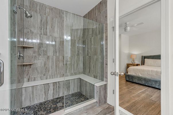 Bathroom, Bedroom, Glass Shower, Interior, Wood Texture Flooring