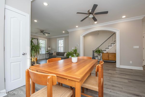 Dining room, Interior, Recessed Lighting, Wood Texture Flooring