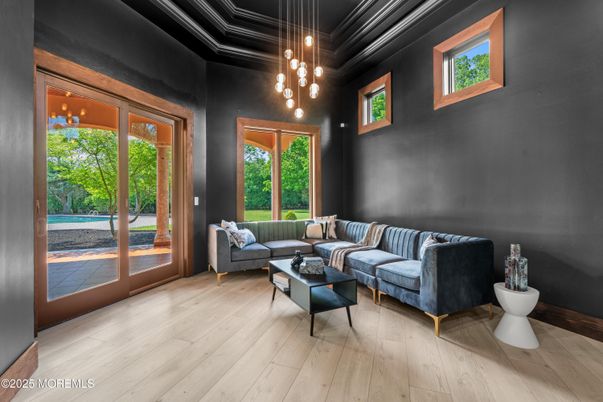 Interior, Living room, Pendant Lights, Wood Texture Flooring