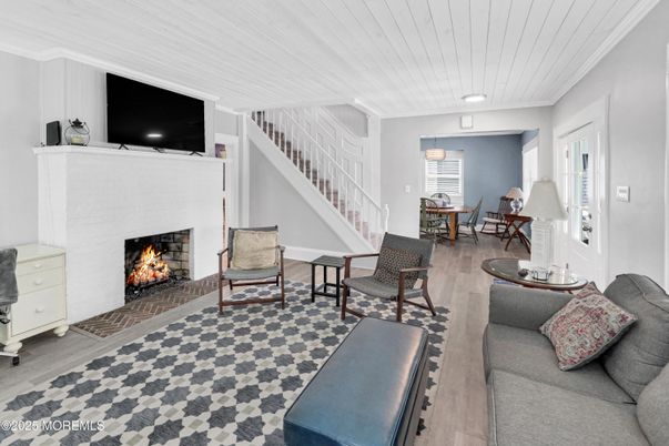 Dining room, Fireplace, Interior, Living room, Wood Texture Flooring