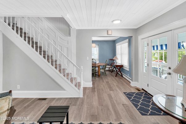 Dining room, Interior, Recessed Lighting, Wood Texture Flooring