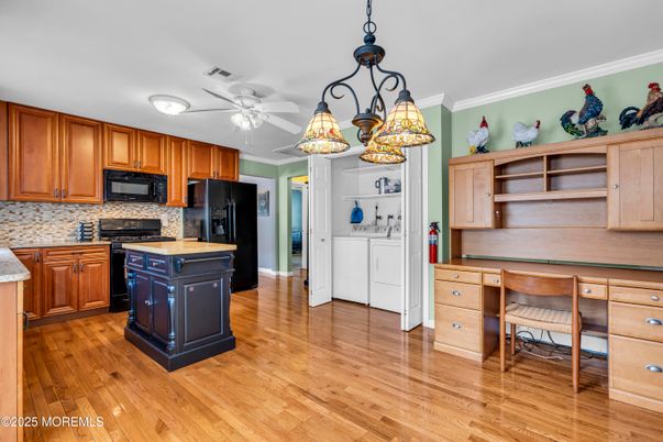 Interior, Kitchen, Pendant Lights, Wood Texture Flooring