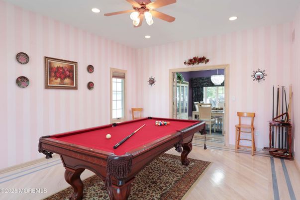 Billiard Table, Game Room, Interior, Recessed Lighting, Wood Texture Flooring