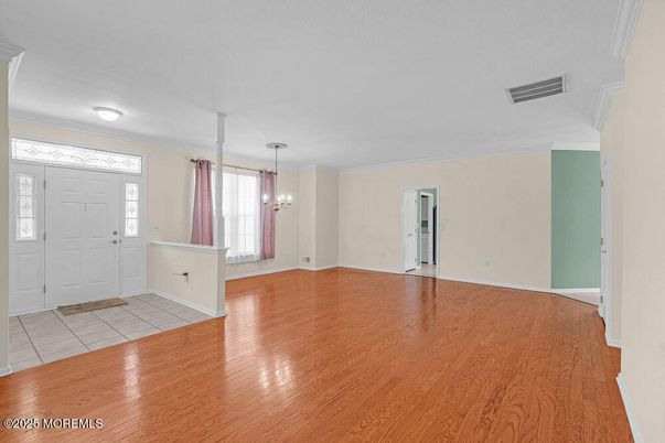 Chandelier, Empty room, Interior, Wood Texture Flooring