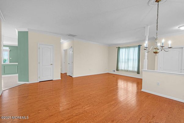 Chandelier, Empty room, Interior, Wood Texture Flooring