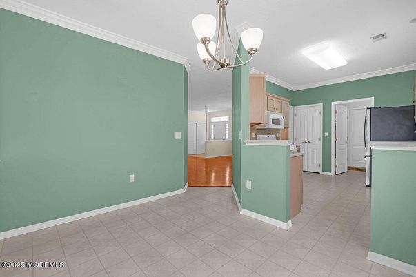 Chandelier, Empty room, Interior, Kitchen, Pendant Lights, Wood Texture Flooring