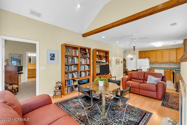 Dining room, Interior, Kitchen, Living room, Pendant Lights, Recessed Lighting, Wooden Beams, Wood Texture Flooring