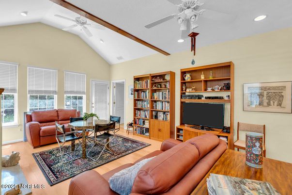Dining room, Interior, Living room, Recessed Lighting, Wood Texture Flooring