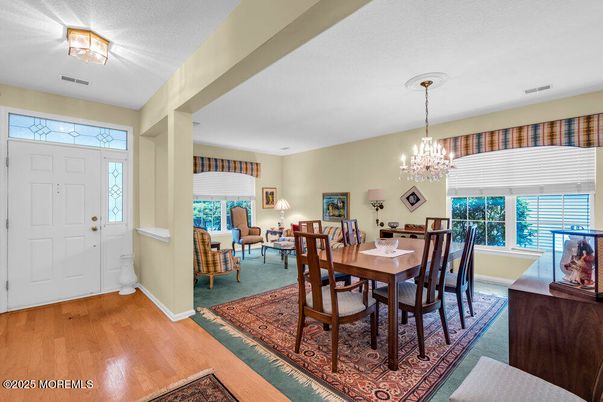 Chandelier, Dining room, Interior, Wood Texture Flooring