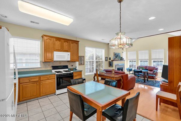 Dining room, Fireplace, Interior, Kitchen, Living room, Pendant Lights, Recessed Lighting