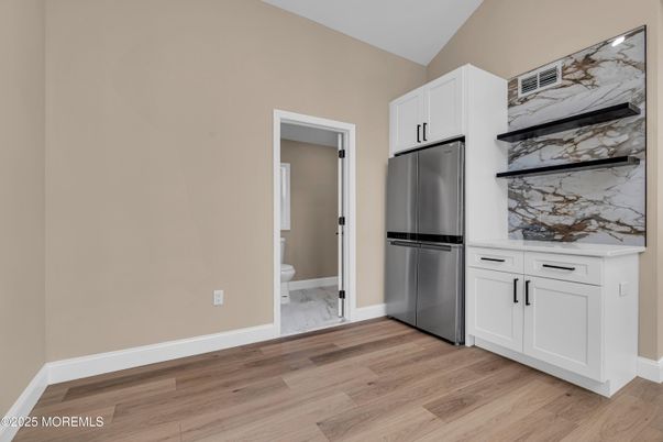Interior, Kitchen, Marble Walls, Wood Texture Flooring