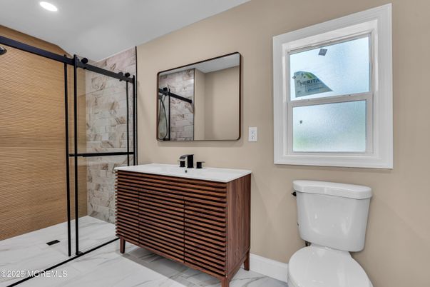Bathroom, Glass Shower, Interior, Marble, Recessed Lighting