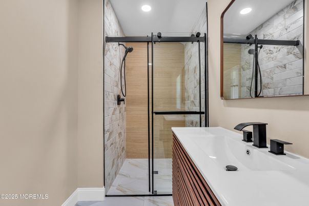 Bathroom, Glass Shower, Interior, Recessed Lighting