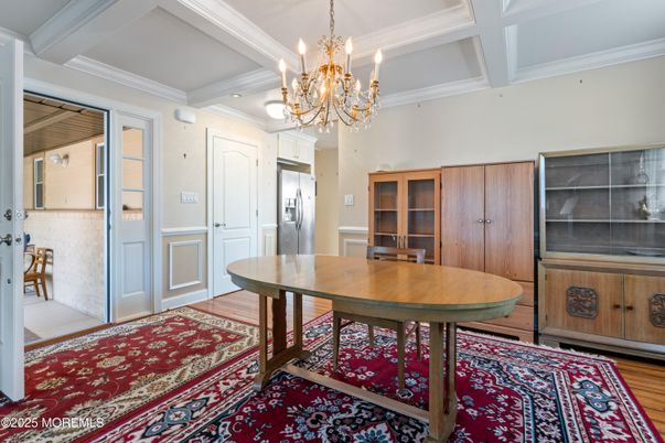 Chandelier, Home Office, Interior, Recessed Lighting, Wood Texture Flooring