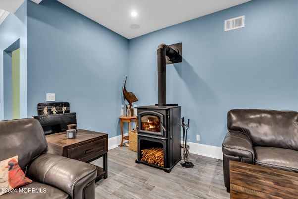 Fireplace, Interior, Recessed Lighting, Wood Texture Flooring