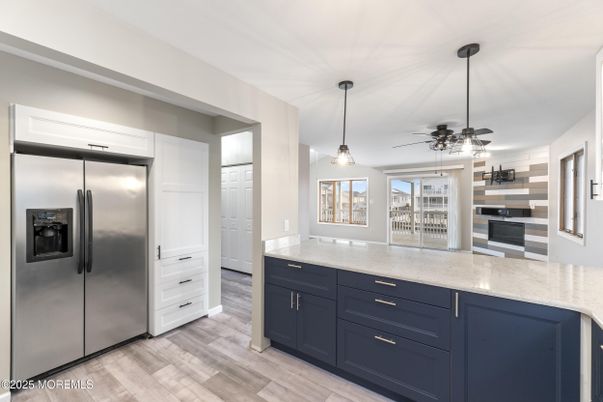 Interior, Kitchen, Pendant Lights, Stainless Steel Appliances, Wood Texture Flooring