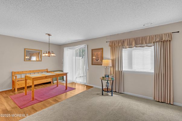 Dining room, Interior, Pendant Lights, Wood Texture Flooring